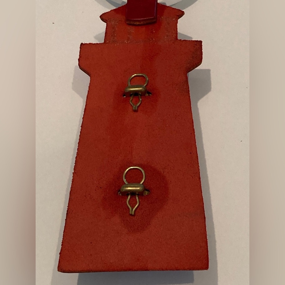 Red Leather Lighthouse Keychain with Brass Bells Door Chime Cottage Core Decor - Picture 5 of 11
